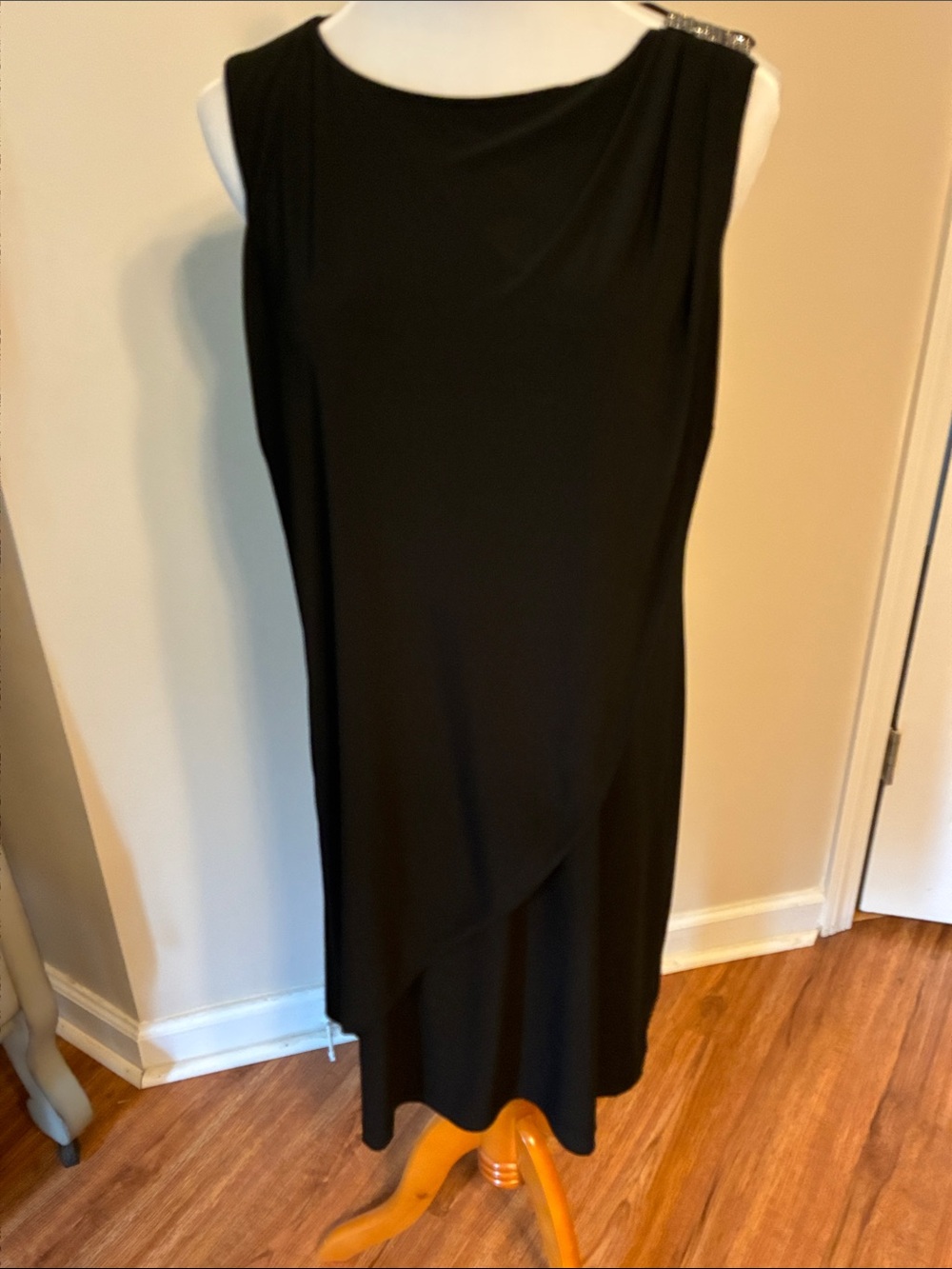 Donna Rocco New York black asymmetrical front drape dress
